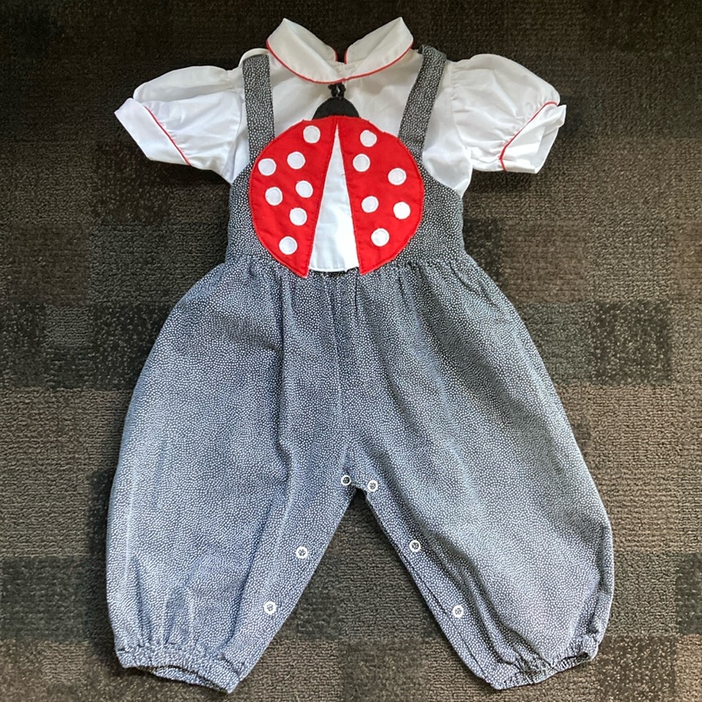Vintage Lady Bug Black & White Dot 2-piece Jumpsuit Baby Girl 12 mo 90's Y2K